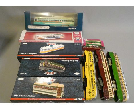 Nine diecast American tram models by Corgi. Most items boxed, good to excellent (Est. plus 24% buyer's premium inc. VAT)