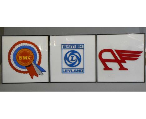 Three reproduction automobile advertising signs, light box style on perspex, for British Leyland, The British Motor Corporati