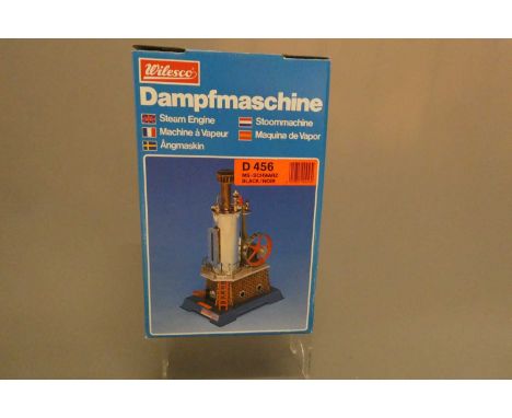 Wilesco D456 vertical steam engine finished in black with brass polished engine parts, boxed, excellent (Est. plus 24% buyer'