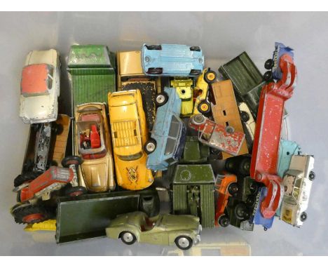 Unboxed playworn diecast vehicles by Dinky, Corgi and Matchbox, most items have paint loss or parts missing, fair to poor (Es