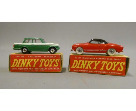 Dinky Toys 189 Triumph Herald and VW Karmann Ghia, boxes good, models good/excellent (Est. plus 24% buyer's premium inc. VAT)