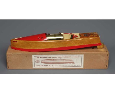 Bowman steam boat Swallow with sprit fired single cylinder oscillating engine. This model has been nicely refurbished with wo