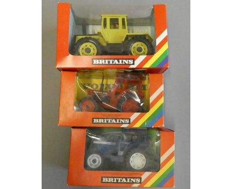 Britains tractors comprising 9525 Mercedes Benz tractor, 9521 Volvo tractor and 9523 Ford tractor, all items boxed, boxes fai