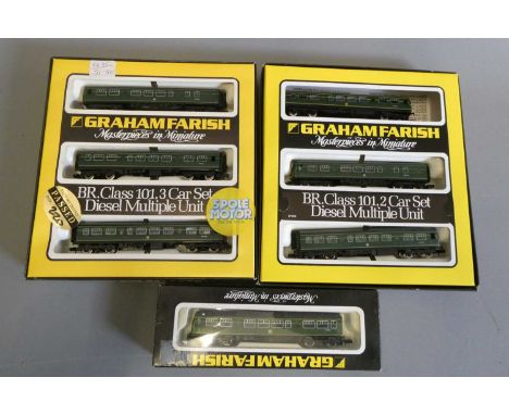 Seven Graham Farish N gauge BR 101 DMU’s comprising four coaches and three power cars, boxes poor, models good (Est. plus 24%