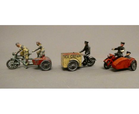 Taylor Barratt ice cream delivery cycle, Timpo tandem with side car and police motorcycle, poor (Est. plus 24% buyer's premiu