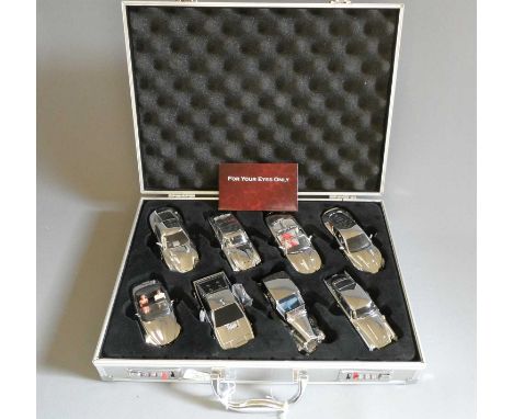 Corgi limited edition set of chrome plated James Bond vehicles, eight models in 007 embossed aluminium carry case with For Yo