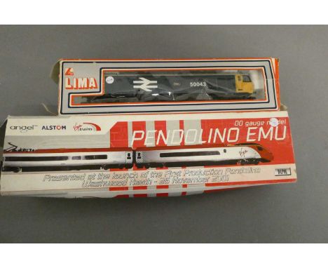 Lima BR blue Class 50 diesel 'Eagle' and Dapol Pendolino non-powered driving unit, boxes poor, models good to excellent (Est.
