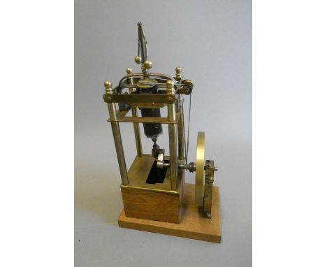 Fabricated brass/steel 4 pillar vertical steam engine, single cylinder with rocker valve steam inlet, dummy centrifugal regul