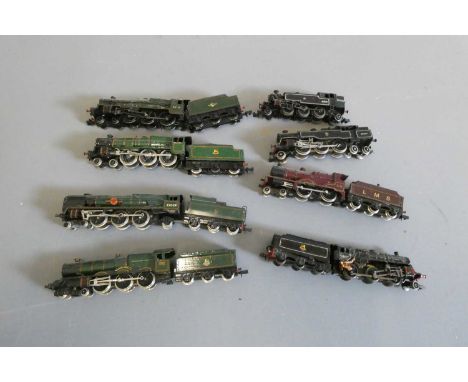 Seven kit built N-gauge model steam locomotives, most items in BR livery with propriety chassis fitted and a Bachmann Jubilee