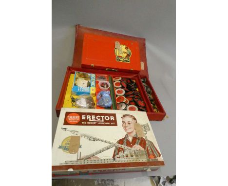 Construction sets by Meccano and Gilbert Erector, late re-issues. Some items boxed, includes the Gilbert 50th anniversary Roc