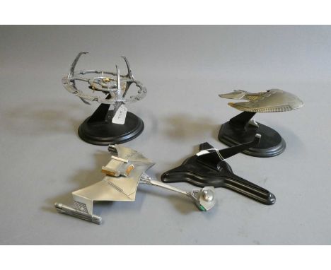 Star Trek - Three Franklin Mint pewter models, comprising Ferengi Marauder, Klingon Cruiser and Deep Space Nine Space Station