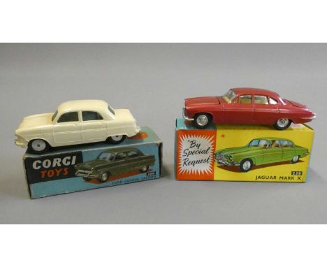 Corgi 238 Jaguar Mark-X finished in red, boxed, excellent, 200 Ford Consul saloon finished in off-white, some minor rubbing t