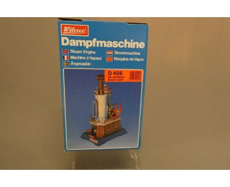 Wilesco D456 vertical steam engine finished in black with brass polished engine parts, boxed, excellent (Est. plus 24% buyer'