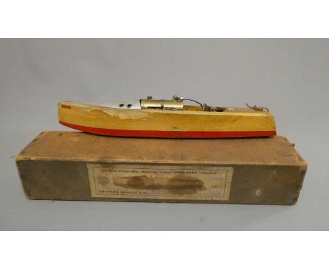 Bowman steam boat Swallow with sprit fired single cylinder oscillating engine, well used model in fair condition, in original
