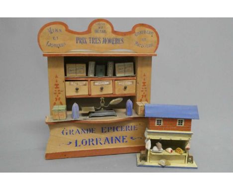 Two vintage doll's house/display items, comprising a French "Grande Epicerie Lorraine" grocery display, with scales, goods an