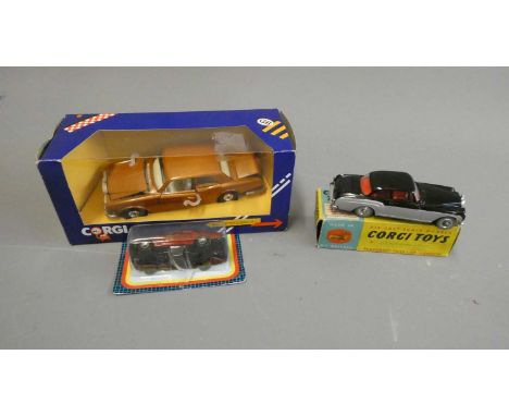 Corgi 224 Bentley Continental, boxed, excellent and a Rolls Royce Corniche and Matchbox Rolls Royce, both items box mint (3) 