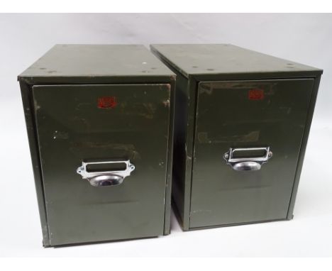 Vintage Industrial - A pair of Veteran Series metal drawer units with chromed handles, Pat No.646338 (1916), each height 29.8