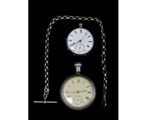 Silver Cased Pocket Watch Etc. - A silver cased chain fusee pocket watch with white enamel dial and Roman numerals, gilt hand