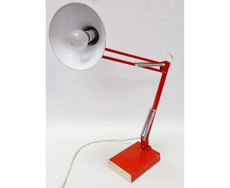 Anglepoise Style Lamp - A red powder coated office desk lamp similiar to a type 75, height extended 84.5cm.   