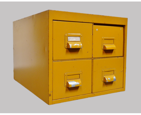 Vintage Industrial - A four drawer, two over two flight of drawers, height 34.5cm, width 39.7cm, depth 51cm. 