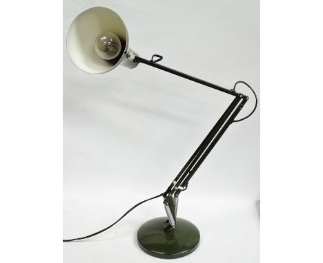 Anglepoise - A model 90 olive green anglepoise lamp with round base, height 88.5cm.