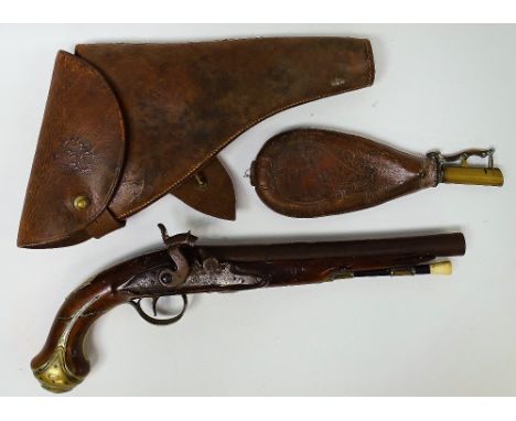 19th Century Percussion Pistol - 'Probin' a percussion walnut stock belt pistol with brass furniture which includes a butt pl