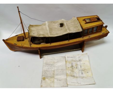 Live Steam Scale Model of a 19th Century Wooden Boat - A canvas topped plank built ship with working wooden and brass banded 