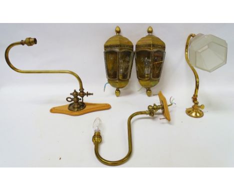 Assorted Lighting - Lime House Lamp Co. a brass and glass pair of wall lights with wheel cut decoration (now electrified), he