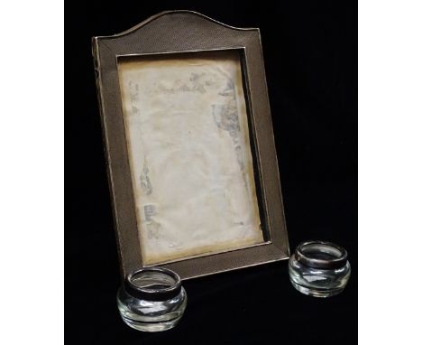 Silver Photograph Frame Etc. - A silver photograph frame with engine turned decoration, Birmingham 1950, maker's mark for Hen