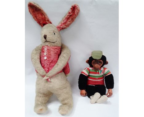 Vintage toys - To include a large wood straw filled mohair rabbit, height 90cm, a PG Tips chimpanzee, height 53cm and a mohai