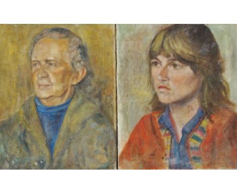 Indistinctly labelled verso Mid XX Portrait of a Cornish Gentleman and Portrait of a Lady A pair of oils on canvas One bearin