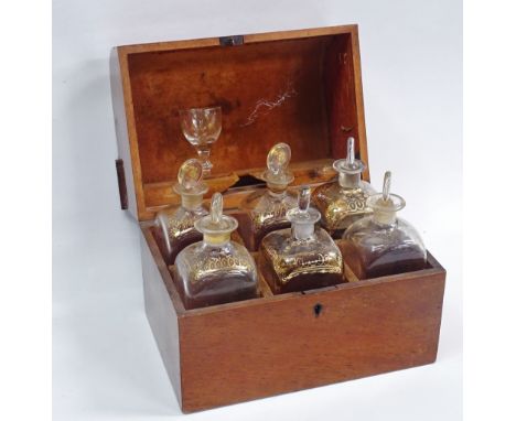 Georgian Decanters and Decanter Box / Tantalus -  A Georgian mahogany quarter dome topped decanter box, opening to reveal fou