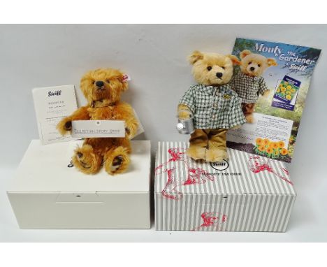 Steiff Bears - A Monty The Steiff Gardener Bear, height 25cm, boxed, together with Sebastian EAN664793, with certificate, hei