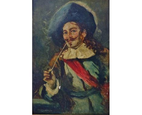 HENRIE PITCHER (XIX-XX) Cavalier Smoking a Clay Pipe Oil on board Signed and dated 04 Framed Picture size 46 x 31cm  Overall 