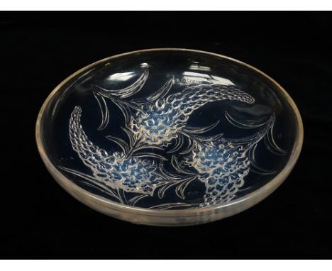 Lalique - An 'R Lalique France' opalescent 'Veronique' glass bowl, signed, diameter 21.8cm.  