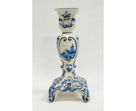 Late 19th Century Faience - A hexagonal pedestal vase and cover, the finial moulded as a bird and berry with images of ships 