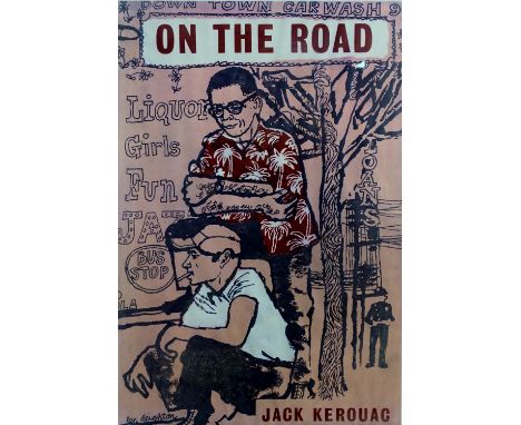 Vintage Retro - A poster for 'On The Road' by Jack Kerouac in a white painted oak frame, 87 x 67cm. 