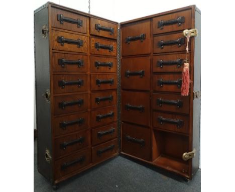 20th Century Faux Crocodile Skin Travelling Trunk - The piano hinge opening to reveal twenty six drawers within of various si