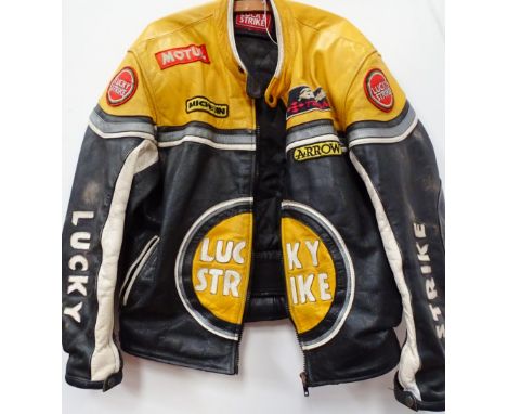 Vintage Fashion - A Lucky Strike leather motorcycle jacket, size large.