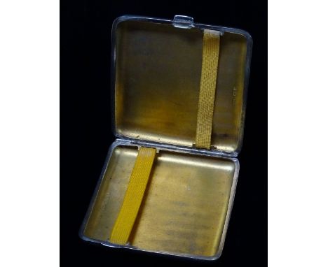 Silver Cigarette Case - A silver hip form cigarette case with engine turned decoration, London 1929, maker's marks for Sampso