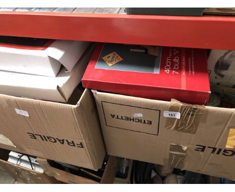 Two large boxes of mixed items inc shoes, Christmas decorations, other boxed items and a projector screen 