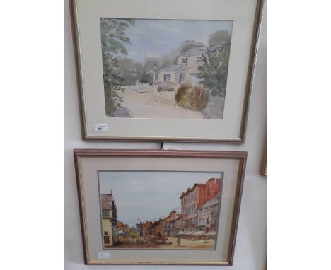 Two watercolours - F.A. Wilkinson, country house scene, signed lower left, F.R. Benn, 19th century scene street scene waterco
