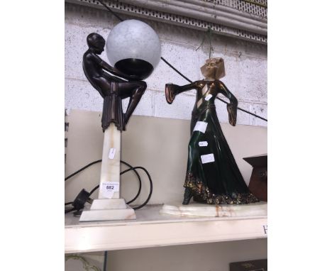 Art Deco style reproduction figure lamp and another broken figure 