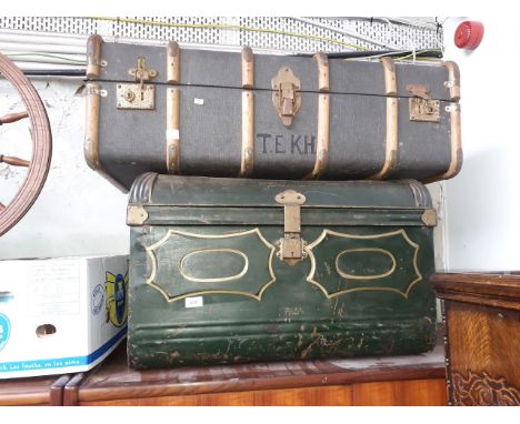 Vintage metal trunk and another vintage luggage case 