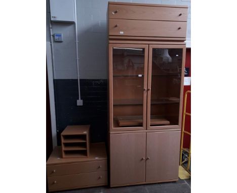 Danish light wood veneered glazed cabinet bookcase or display cabinet. 