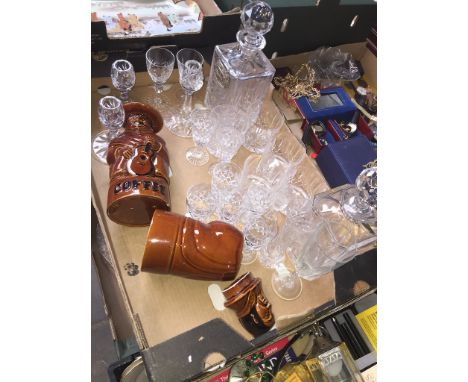 Box of glassware etc. inc two decanters 