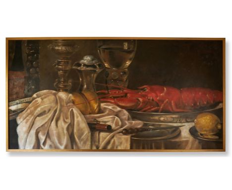 JAMES GEMMILL (AMERICAN B. 1954) STILL LIFE WITH LOBSTER, LEMON AND TABLECLOTH  Oil on canvas 215 x 415cm (84½ x 163¼ in.) 