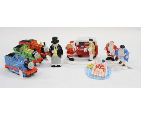 Coalport, four Father Christmas Raymond Briggs figures, all boxed, with four Coalport Thomas the Tank Engine figures, all box