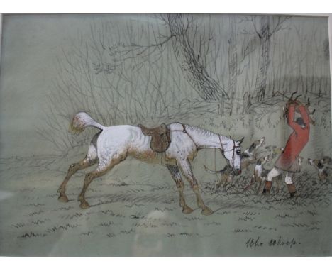 An early 20th Century school, a set of three hunting illustrations 'Away' 'Who Whoop' and 'The Alloy' watercolour/pencil, fra