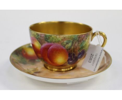 A. Freeman for Royal Worcester, hand painted cup and saucer, signed by artist 